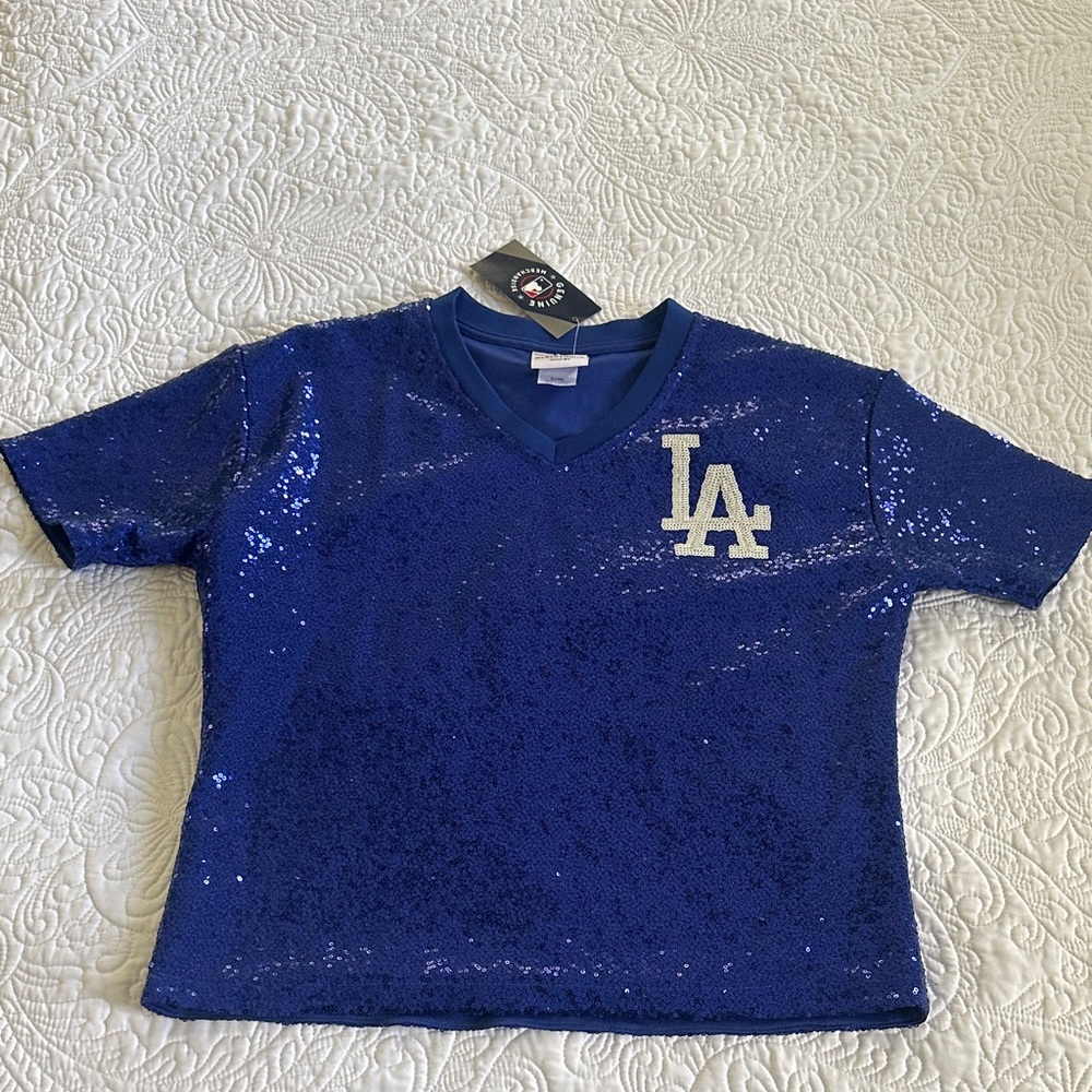 MLB Blue Sequin LA Short Sleeve Tee/Jersey